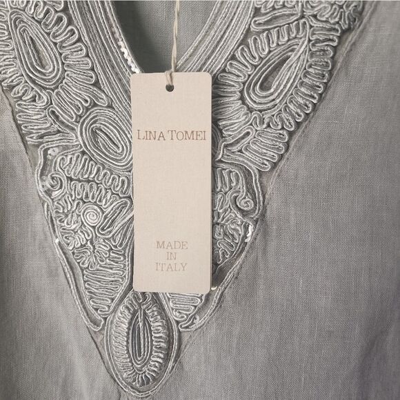LINA TOMEI made In ITALY  Gray Sleeveless Linen Dress - Picture 4 of 8